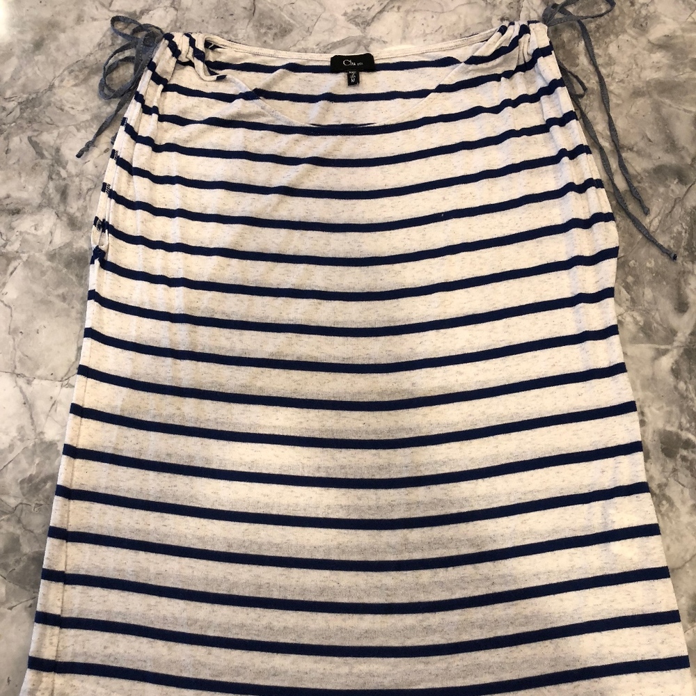 Clu Navy& Ivory Striped Tank w/Ribbon Ties